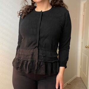 2000s‎ Saks Fifth Avenue Cashmere Coquette Ruffle Cardigan